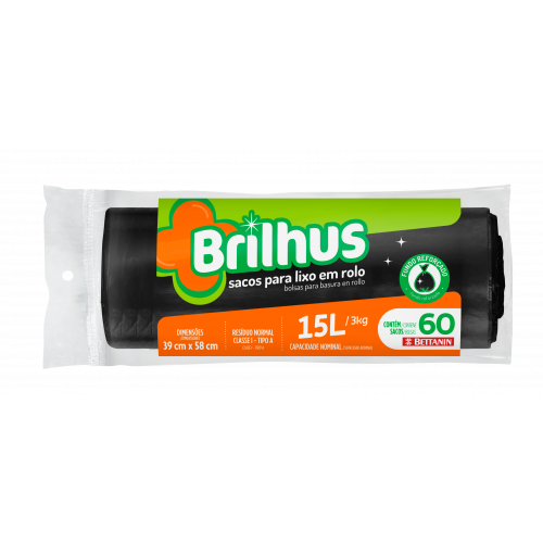 BRILHUS SACO P/ LIXO ROLO - 15L UM COM 1 UM