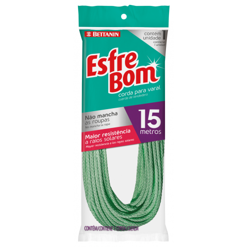 ESFREBOM CORDA P/VARAL PLÁSTICO - 15M PT COM 12 UM