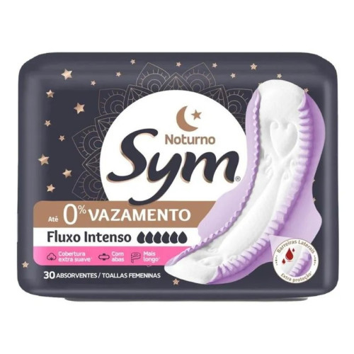 ABSORVENTE SYM PREMIUM NOTURNO C/30 UNID - SUAVE C/ABAS PT COM 30 UM
