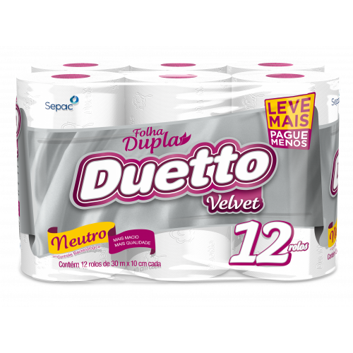 DUETO VELVET C/12 UNIDADES FOLHA DUPLA 30MTS - NEUTRO FD COM 6 PT